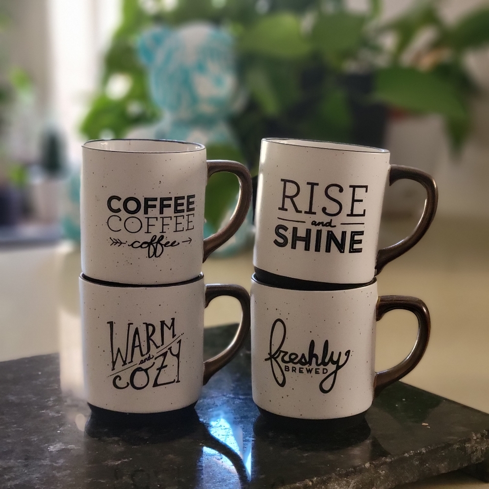4 hand lettered style coffee mugs